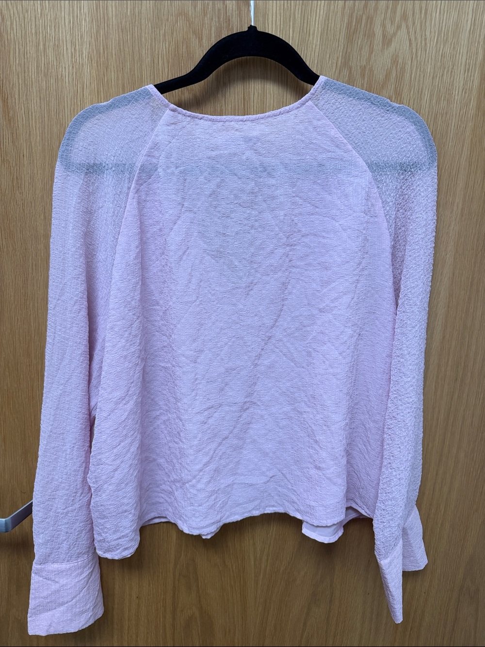 Calvin Klein Soft Barbie Pink V-Neck Textured Long-Sleeve Business Casual Blouse - Picture 7 of 10